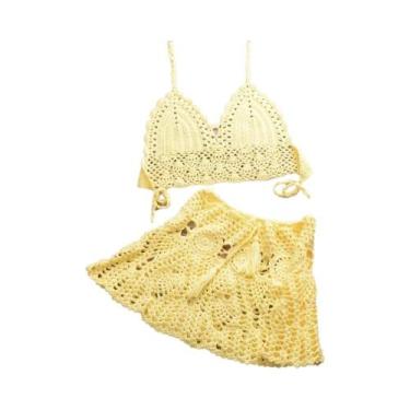 Imagem de Conjunto de Biquíni Crochê Feminino - Duas Peças com Saída de Praia, T