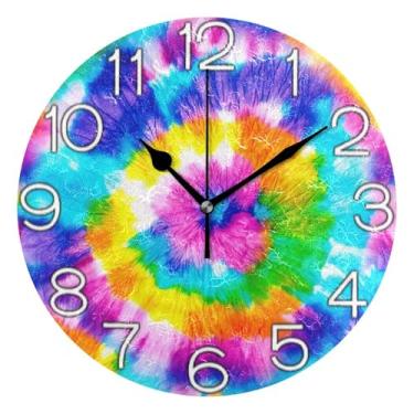 Imagem de GAIGEO Relógio de parede analógico decorativo escritório cozinha relógio redondo sem tique-taque silencioso, retrô moderno art déco decoração de parede tie dye cores espirais rosa, 25 cm, ponteiros