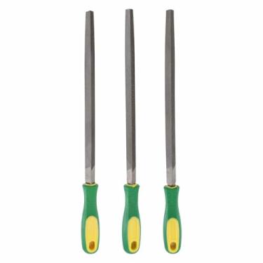 Imagem de HARFINGTON 3 peças, lixa triangular, grossa, média/fina, 25,4 cm, dentes de corte duplo, aço de alto carbono, lima de plástico para remoção de rebarbação de madeira de metal