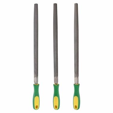Imagem de HARFINGTON 3 peças, lixa triangular, grossa, média/fina, 30,5 cm, dentes de corte duplo, aço de alto carbono, lima de plástico para remoção de rebarbação de madeira de metal