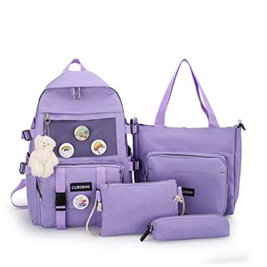 Imagem de Nova bolsa escolar de grande capacidade conjunto de quatro peças mochila bolsa de mão, Roxa, Medium,