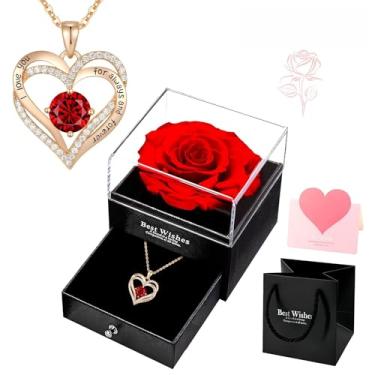 Imagem de Elegante conjunto de presente de rosa artificial com colar de pingente de coração, ideal para mãe, esposa, namorada, melhor amiga, para Natal, dia dos namorados, dia das mães, aniversário e