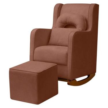 Imagem de Kit Poltrona Amamentação Base Balanço Madeira Puff Bouclê - SOFA STORE