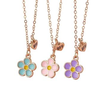 Imagem de Cykdohy Colar com pingente de flor doce para melhor amiga, conjunto de 3 peças para mulheres, fofo, colorido, esmalte, amizade, sempre, joias, aniversário, Natal, presente de formatura para irmã e