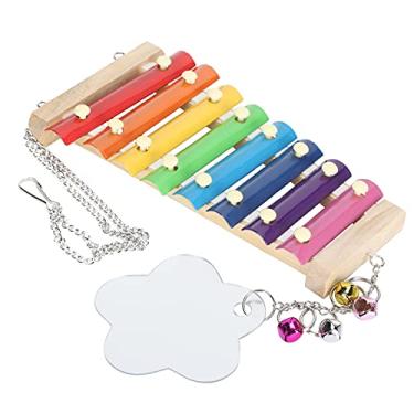 Imagem de Phefop Brinquedo Xilofone de Frango para Galinhas, Brinquedo Durável de Suspensão de Madeira e Metal para Papagaios e Pássaros Médios Grandes, Espelho Divertido e Som Nítido para