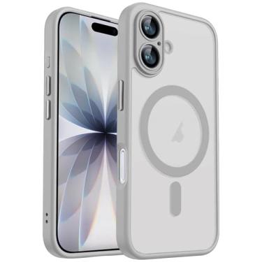 Imagem de Capa magnética para iPhone 17, compatível com MagSafe, proteção total da câmera com película de lente, fosco translúcido à prova de choque com capa de telefone anti-impressão digital, cinza