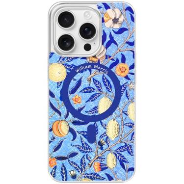 Imagem de Berkin Arts Capa transparente transparente compatível com iPhone 16 Pro [compatível com Magsafe], Folk Art Nouveau Botanicals (Pomegranate by Morris)