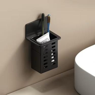 Imagem de 1 suporte de pasta de dente preto, caixa de armazenamento de parede para artigos de higiene de banheiro, suporte de pendurar, instalação sem vestígios
