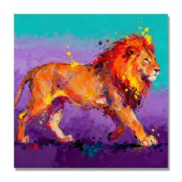 Imagem de NHLDZYH Respingo de tinta leão pintura em tela abstrata arte animal mural vívido chama a atenção para sala de estar decoração de casa moderna. A06. 80 x 80 cm. Apenas tela