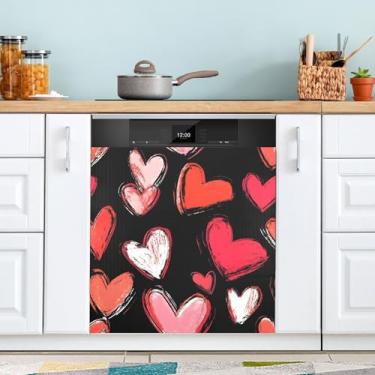 Imagem de ATTX Capa magnética para lava-louças Dia dos Namorados | Adesivo decorativo de eletrodomésticos de 58 x 66 cm para armários domésticos e eletrodomésticos #156