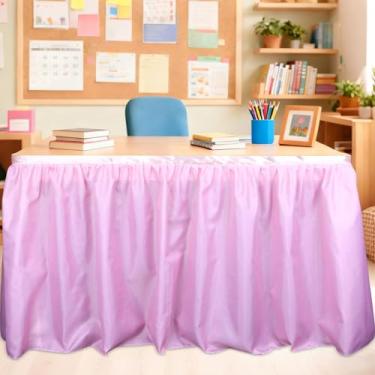 Imagem de Saia de mesa pastel de 2,5 m para professores, decoração de sala de aula, resistente a amassados, plissada, para jardim de infância, pré-escola, escritório, festa de aniversário (estilo 3)