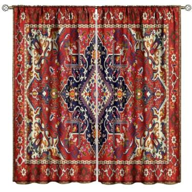 Imagem de Cortinas florais vintage boho rústica rústica casa de fazenda ouro vermelho boêmio padrão de flores cortinas de janela para quarto sala de estar cozinha café (L50 x C 114 cm) x 2 decoração