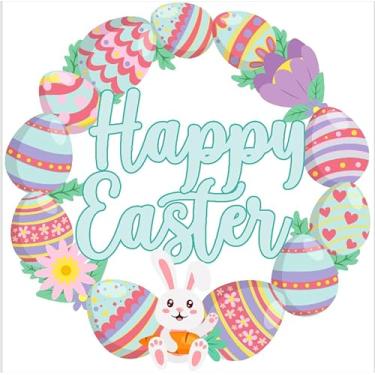 Imagem de Guirlanda de porta de madeira para decoração de Páscoa