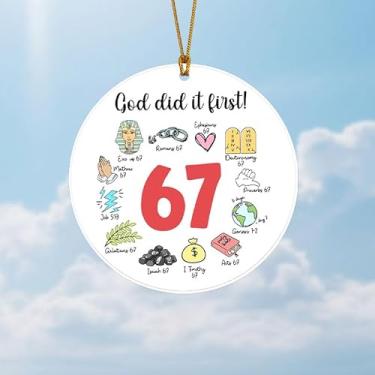 Imagem de God Did It First! - Ornamentos de acrílico para pendurar com temas religiosos cristãos, número 67, mochila escolar engraçada, cordão para chaveiro, cabeceira no quarto, decoração de suporte de mesa