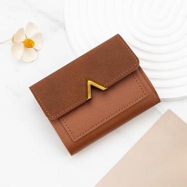 Imagem de Carteira curta feminina minimalista - carteira de grande capacidade com compartimentos para cartões e bolso para moedas, bolsa pequena e fina, Marrom, Carteira de couro