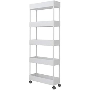 Imagem de Organizador De Armazenamento Móvel Prateleiras/torre De Armazenamento De Cozinha/prateleiras De Banheiro Deslizantes/sala De Estar Rack De Carrinho Cinco Camadas 18cm De Largura 40x18x116cm,Branco