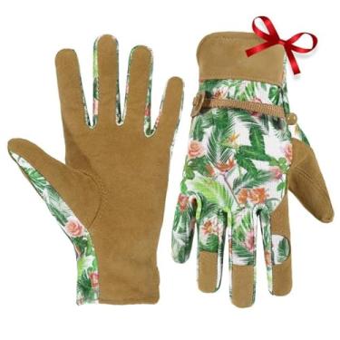 Imagem de Luvas de jardinagem para mulheres, luvas respiráveis femininas de couro para jardim, melhor presente (folhas verde-cáqui, grande (pacote com 1))