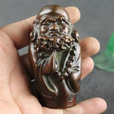 Imagem de FENNYYAR Ornamentos de figuras antigas Bodhidharma Buda de cobre, 8,5 cm, 8,5 cm, estátua em miniaturas, sala de estar, decorações de mesa