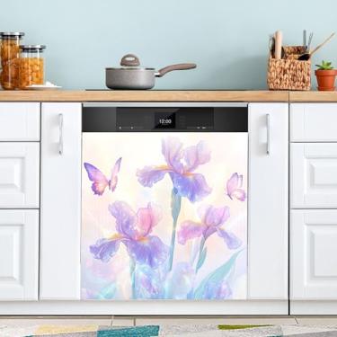 Imagem de SEHANY Capa magnética colorida de campo silvestre para lava-louças, adesivos magnéticos decorativos antiarranhões para painel de geladeira e lava-louças, decoração de flores de fazenda de cozinha