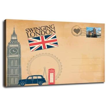 Imagem de London Wall Art Union Jack Impressão em tela Big Ben pôster para casa conjunto de 1 decorações com moldura 30,48 cm x 20,32 cm
