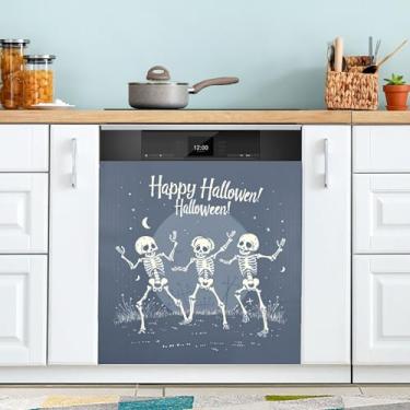 Imagem de xigua Capa de ímã de esqueleto engraçado para lava-louças, adesivos magnéticos decorativos antiarranhões para painel de geladeira e lava-louças, decoração personalizada de cozinha doméstica 58 x 66 cm