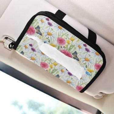Imagem de SEHANY Porta-lenços de papel de carro floral fofo colorido, caixa de lenços para carro, viseira solar, porta-guardanapos retangular, dispensador de máscara de carro, caixa de lenços para veículos
