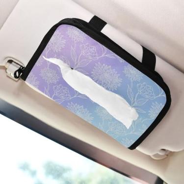 Imagem de SEHANY Elegante suporte de lenços de papel de carro floral roxo, caixa de lenços para carro, viseira solar, porta-guardanapos retangular, dispensador de máscara de carro, caixa de lenços para veículos