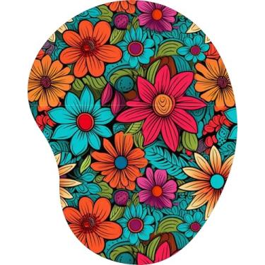 Imagem de Mouse Pad Ergonômico Gota Floral Vibrante Laranja e Azul Estilo Doodle