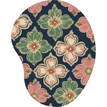 Imagem de Mouse Pad Ergonômico Gota Estampa Geométrica Flores Verde e Rosa