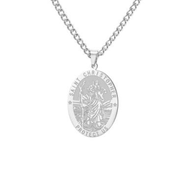 Imagem de Dreamtimes Colar de São Cristóvão, versículo bíblico, pingente, medalha, pingente, proteção, amuleto religioso, joia para homens e mulheres, presente de proteção de viagem, Medium, Aço inoxidável, Sem