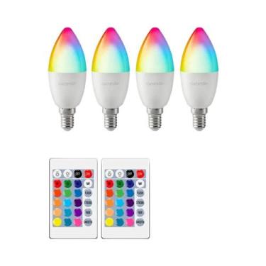 Imagem de Lâmpada LED E14 RGB 6W Regulável Com Controle Remoto De 24 Teclas Para