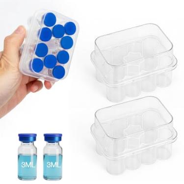 Imagem de 2 pacotes de 3 ml Estojo de armazenamento de peptídeos — Bolsa organizadora de insulina e peptídeos com 10 compartimentos para geladeira, suporte de caixa protetora transparente para frascos de vidro