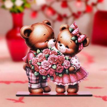 Imagem de Placa decorativa de ursinhos amorosos com base antiderrapante para mesa de centro de mesa, enfeite de decoração de dia dos namorados, presente para casamento, noivado, aniversário
