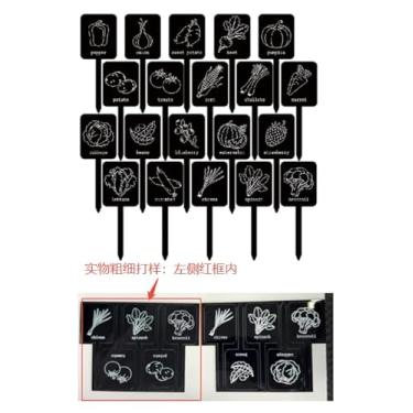 Imagem de Whaline 20 peças de placas de etiqueta de plantas vegetais acrílicas 20 estilos marcadores de jardim à prova d'água etiquetas de estaca de plantas pretas com nomes para berçário, decoração de jardim