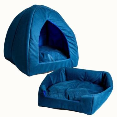Imagem de Cama Iglu Pet 2 em 1 – Toca e Caminha para Cachorro e Gato Pequeno 45x45x45cm Conforto Luxo(Azul)