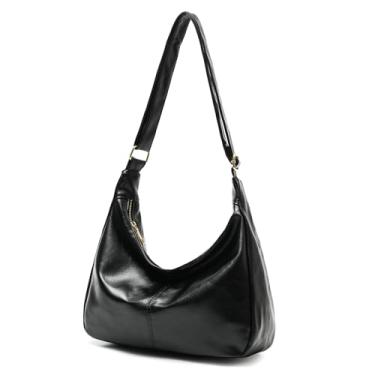 Imagem de Bolsa de ombro feminina de couro vegano, moderna e macia, bolsas Hobo para uso diário, Preto