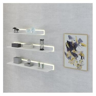 Imagem de Prateleiras de parede prateleiras flutuantes montadas na parede luz LED embutida, prateleiras de metal emissor de luz montadas na parede Rack de exibição de metal criativo para bar de entrada bancada