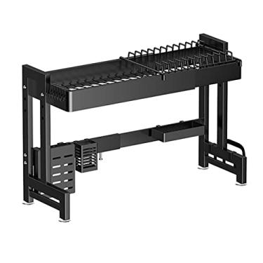 Imagem de Prateleira de pia retrátil de comprimento da cozinha com altura ajustável multifuncional para armazenamento de louças, prateleira de bancada, preta (tamanho: 84 cm/33,2 pol.) ()