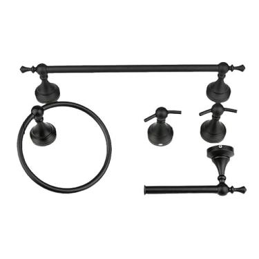 Imagem de Acessórios de banheiro preto fosco conjunto de ferragens de liga de alumínio suporte de toalha barra de toalha suporte de papel higiênico gancho de roupão gancho prata (conjunto preto de 5 peças)