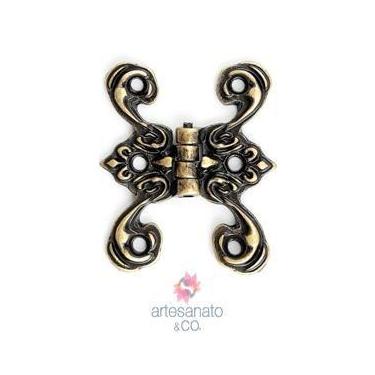 Imagem de 4 unidades Dobradiça Colonial P. - Artesanato & Co., Prata Velha