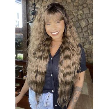 Imagem de Peruca Fibra Premium Paris Ondulada com Franja Loiro Perolado - 75 cm 