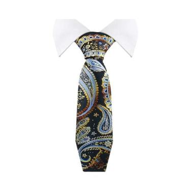 Imagem de Gravata Masculina Slim Paisley De 36 Cores, Luxuosa, Azul Vintage, Par