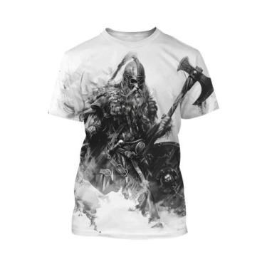 Imagem de Camiseta Masculina Preta E Branca Com Padrão De Tatuagem 3D De Manga C