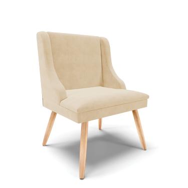 Imagem de Cadeira de Jantar Liz Suede Bege Pés Palito Natural - D'Rossi