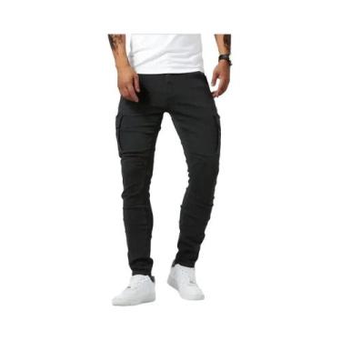 Imagem de Calças Cargo Jeans Slim Fit Masculinas 2025 Estilo Street Com Cintura 