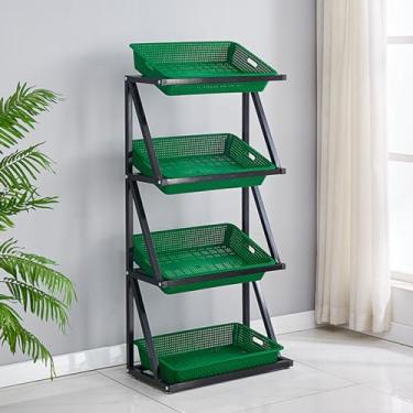 Imagem de Prateleira comercial de vegetais e frutas de 4 a 5 níveis – Organizador de supermercado de grande capacidade e suporte de exibição de lanches para loja de conveniência e varejo de cozinha