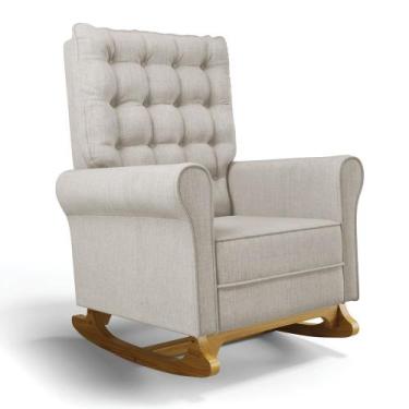 Imagem de Poltrona de Amamentação com Balanço Manu Linho Base de Madeira - D'Ros