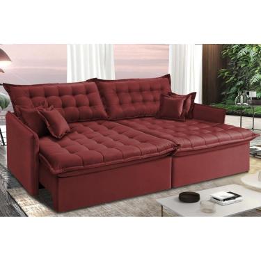 Imagem de Sofá Sem Caixa Retrátil E Reclinável 1,75m Cama Inbox Versátil Suede Velusoft Vermelho