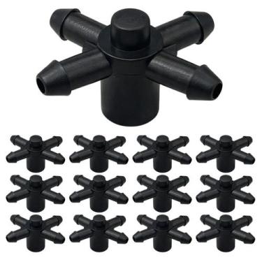 Imagem de Kit 100 Conector 4 Saídas Cruzeta Grapa p/ Microtubo 3x5mm - Carmona