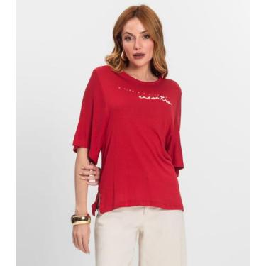 Imagem de Blusa Feminina Manga Curta em Visco Tricot Endless Vermelho, P, Vermel